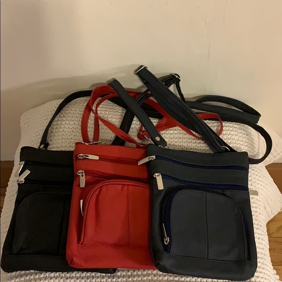 Handbags - BUNDLE leather purses black/red/navy with pockets.